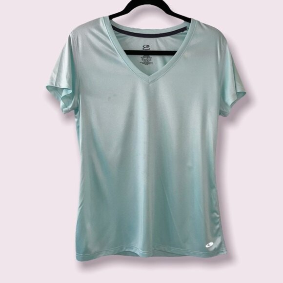 Champion Short Sleeve Shirt Light Blue Athleisure V Neck Comfy Womens Size Large - Picture 1 of 5